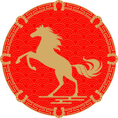 chinese new year . year of the horse logo design vector 