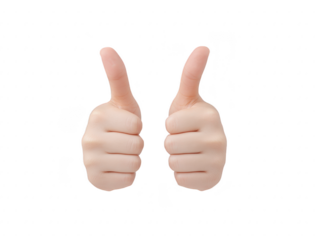 Two hands showing thumbs up gesture, isolated transparency background, expressing approval, agreement, or encouragement, with soft lighting and clear details, suitable for positive communication