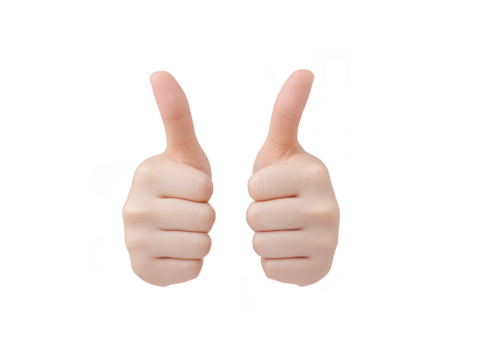 Two hands showing thumbs up gesture, isolated transparency background, expressing approval, agreement, or encouragement, with soft lighting and clear details, suitable for positive communication - Powered by Adobe