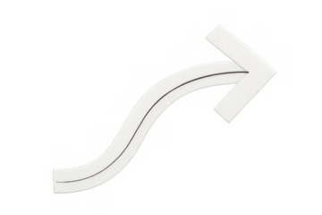 White curved arrow showing upward direction, growth, progress, and success, transparent background