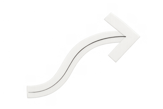 White curved arrow showing upward direction, growth, progress, and success, transparent background - Powered by Adobe