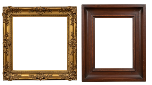 Ornate dual-frame set combining bright gold carving with a dark polished wooden frame in classic antique style.