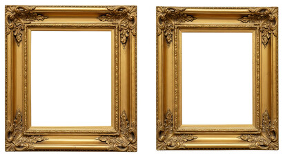 Elegant gold frame duo with symmetrical carved detailing, traditional artistic style, and refined antique goldwork.