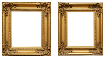 Elegant gold frame duo with symmetrical carved detailing, traditional artistic style, and refined antique goldwork.