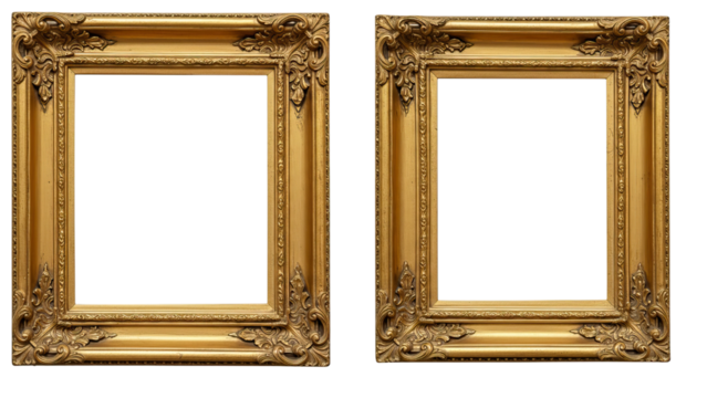 Elegant gold frame duo with symmetrical carved detailing, traditional artistic style, and refined antique goldwork. - Powered by Adobe