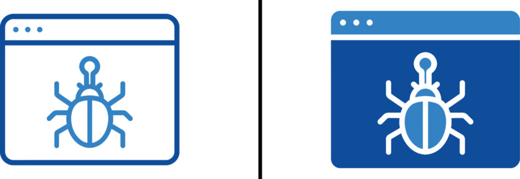 Website Bug Illustration: A digital depiction of a bug icon inside a browser window, symbolizing a software or website error or technical malfunction.