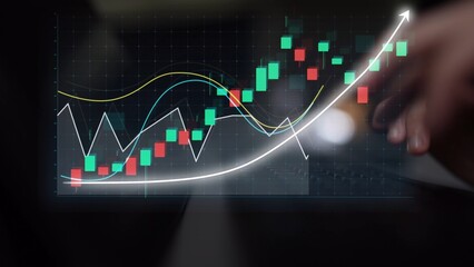 A vibrant financial chart displaying candlestick graphs, highlighting trends and movements. Ideal for illustrating market analysis and trading strategies in a digital workspace. Copula