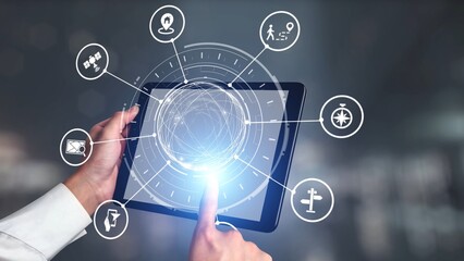 GPS icons show navigation, GPS tracking, and location. GPS supports real time maps, direction, and GPS navigation services for mobility and transport. Gist