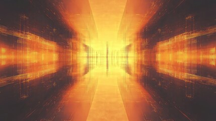 Futuristic digital matrix tunnel with glowing data flow