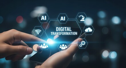 Obraz premium Digital Transformation Technology Concept with Artificial Intelligence and Cloud Computing