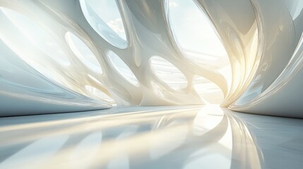 Futuristic architectonic interior creating modern organic shape structure