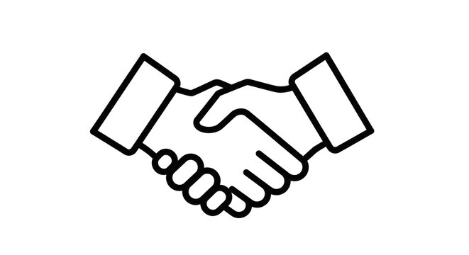 Handshake icon representing business agreement, partnership, deal, cooperation, and success. Simple outline vector illustration.
