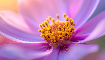 Stunning macro shot of a pink cosmos flower with vibrant yellow details, nature beauty