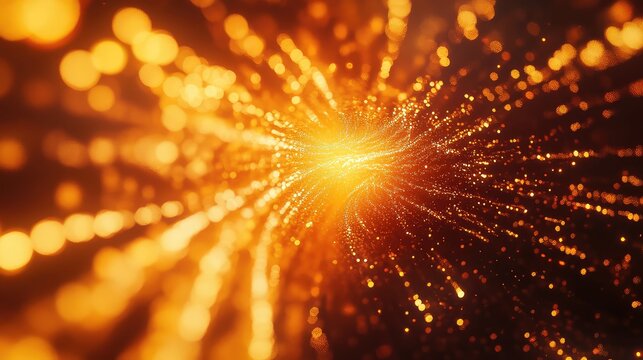Golden light particles streaming creating abstract energy burst