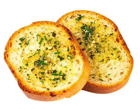 Garlic bread slices isolated on white background, transparent PNG - Powered by Adobe