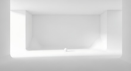 Minimalist white room with a single sphere, creating a serene and contemplative atmosphere isolated on white background
