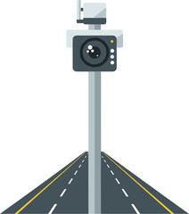 Flat Style Speed Camera Illustration on Highway Traffic Law Enforcement