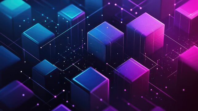 Abstract digital blocks creating connected data network - Powered by Adobe