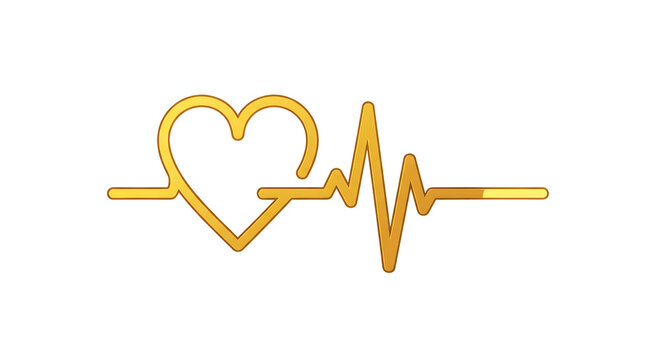 Golden Heartbeat Line Icon. ECG Pulse Symbol for Health, Love, Medical, and Wellness Concepts.