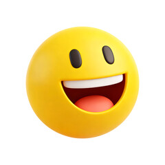 Fototapeta premium Joyful yellow smiley face with wide open mouth and happy teeth showing isolated on a transparent background in 3d rendering