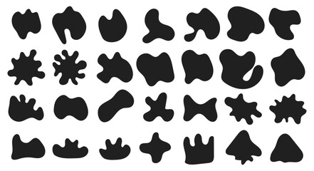 Organic abstract form set with liquid wavy blobs, bubble outlines, and smooth rounded doodles