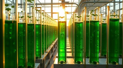 Obraz premium Green Algae Tubes for CO2 Reduction and Oxygen Production