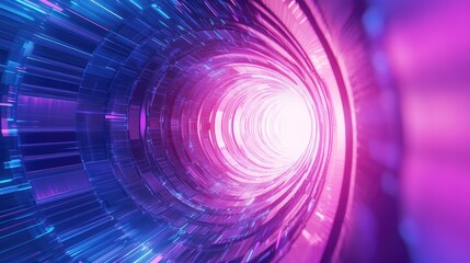 Abstract futuristic tunnel creating light vortex glowing with neon colors