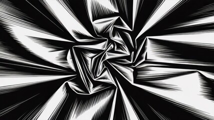 A monochrome abstract texture resembling a crumpled metal surface.