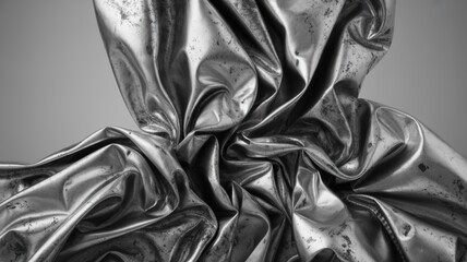 A monochrome abstract texture resembling a crumpled metal surface.