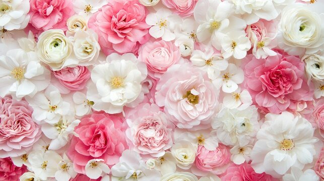 A vibrant pink and white floral arrangement with roses and ranunculus. - Powered by Adobe