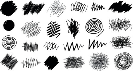 Vector Illustration of Abstract Hand-Drawn Scribble Textures, Grunge Brush Strokes, and Doodle Design Elements