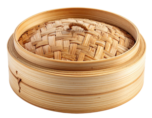 Bamboo steamer isolated on white background, transparent PNG