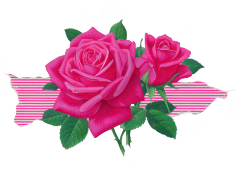 Pink rose green leaf floral arrangement striped background romantic decorative botanical blooming elegant nature inspired design