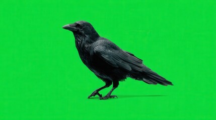 Obraz premium Realistic movements of a native crow on a green screen, showcasing its natural behaviors in detail for editing and film production purposes