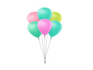 Pastel balloon bouquet with glossy surface, including pink, green, yellow, and blue balloons, floating together and creating cheerful, festive atmosphere for celebration or party decoration
