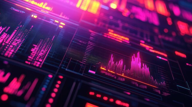 Digital data processing charts displaying abstract technology information - Powered by Adobe