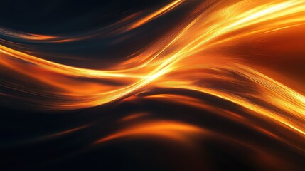 Abstract golden light energy lines flowing wave motion