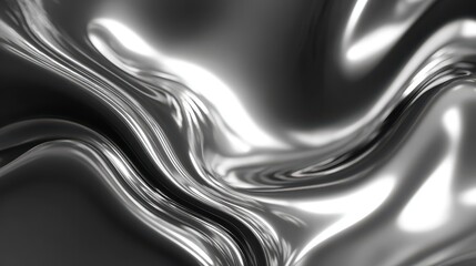 Glossy silver fluid flow creates a chrome mirror water effect in a smooth and reflective surface