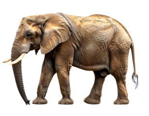 Elephant walking sideways isolated on white background, transparent PNG