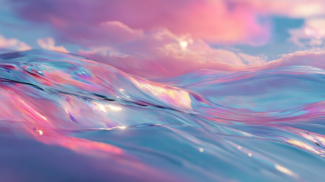 Iridescent liquid waves creating a pastel abstract background