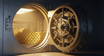 Open vault door revealing stacks of gold bars