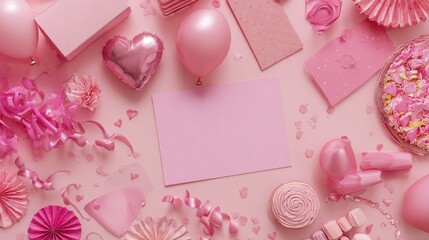 pinkthemed flat lay of party decorations and invitations for girl celebrations baby showers and festive gatherings