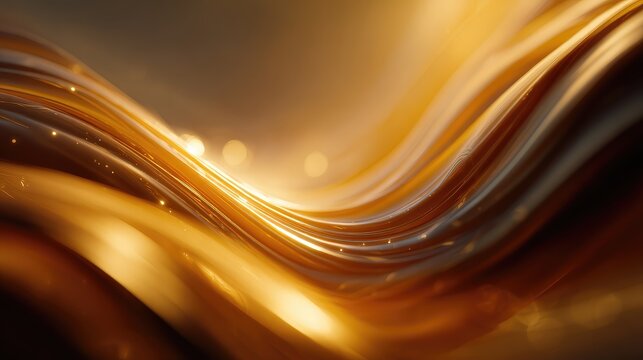 Abstract golden liquid waves flowing with digital light