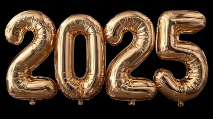 gold happy new year 2025 message balloons with decoration party symbolizes the start of the new year