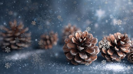 festive winter background with pine cones and snowflakes creating an enchanting atmosphere for christmas or new years festive decorations