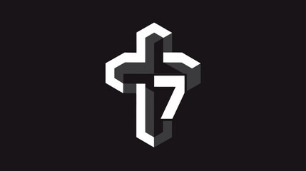 Fototapeta premium Stylized 3D Christian cross graphic on black background. Modern isometric faith symbol, spiritual belief, contemporary design.