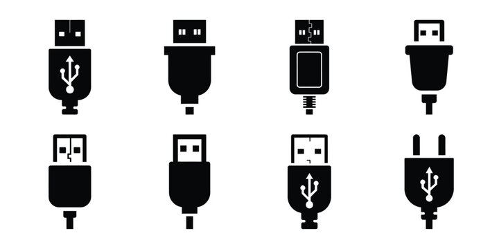 usb plug silhouette icon set. Transport symbol and Vector illustration.