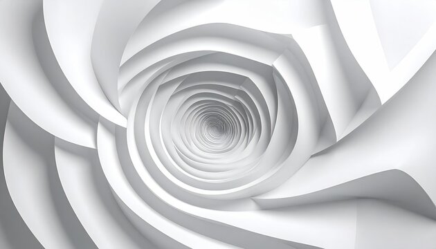 A spiraling abstract design composed of geometric shapes. The interior perspective gives a sense of depth and movement, a sleek, pristine white