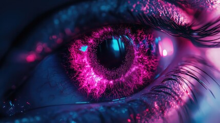 Glowing cyberpunk eye revealing digital vision and data
