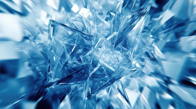 Abstract exploding blue crystal shards forming a dynamic background